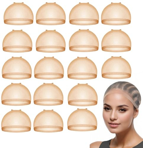 20 Perückenkappen, Netzkappe, um die Perücke an Ort und Stelle zu halten, universelles Nude-Farbe HD-Perückennetz für Damen, elastisch und atmungsaktiv