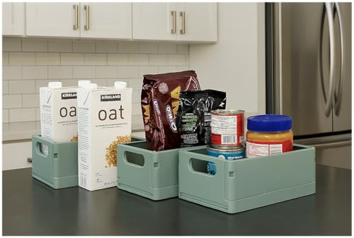 Record-Happy Stackable Foldable Storage Crates – 3 Pack 9 Inch Mini Plastic Baskets for Desk, Drawer, Home & Office Organization – Collapsible, Space-Saving Bins