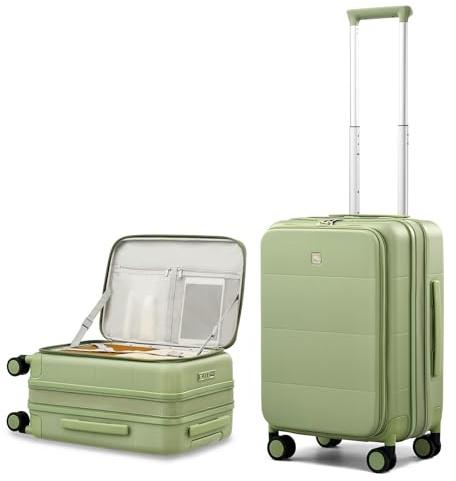 Hanke Erweiterbarer Koffer Handgepäck mit 360°-Spinnerrändern, Frontöffnung PC Hartschalenkoffer mit integriertem TSA-Schloss 49cm(40L), Bambusgrün