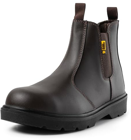 Black Hammer Chelsea Safety Boots for Men Steel Toe Cap Leather Pull On Work Boots S3 SRC 1600 (8 UK) Brown