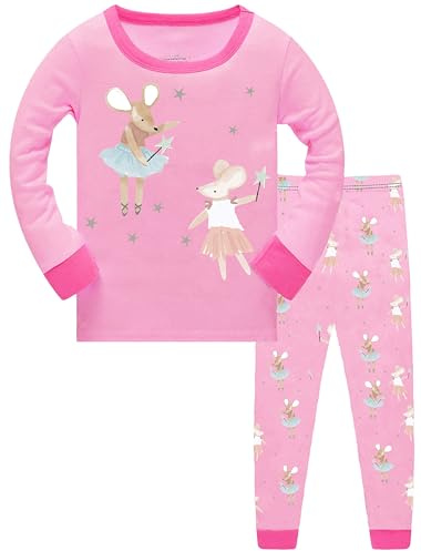 TCWWBB Girls Pyjamas Kids Unicorn Dinosaur Pjs Set Toddler Sleepwear Cotton Long Sleeve Nightwear 2 Piece Outfit Xmas Gift Clothes Age 2-8 Years Old