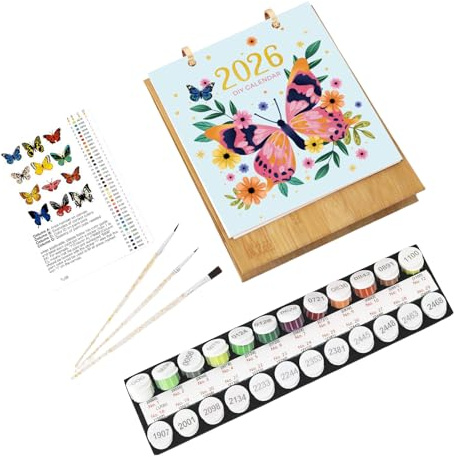 Artnanas Malen Nach Zahlen Erwachsene Mit Buch/Pinsel/Rahmen, Kreative Tischkalender Bunte Schmetterlinge 12 Weltmonumente Landschaft, DIY Set Basteln - Mini 33 X 21cm