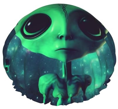 Green alien -Print Extra Large Waterproof Shower Cap-Double Layer Protection For Long/Curly Hair