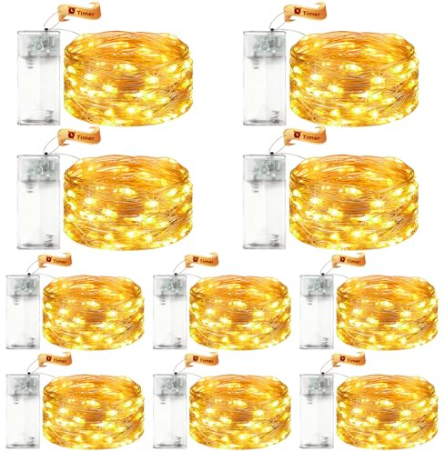 VIKY 10 Stk LED Lichterkette Batterie mit Timer, 3M 30 LED Micro Kupferdraht Lichterkette Innen Batteriebetrieben, Warmweiß lichterkette mit Timer für Hochzeit, Silvester, Weihnachten Innen Dekoration