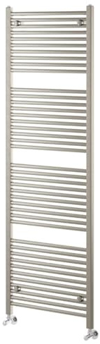 Go Bathrooms Towel Radiator 1800x600mm Brushed Nickel Rail | Wall-mounted heated towel radiator with slim straight designer ladder design in brushed nickel.