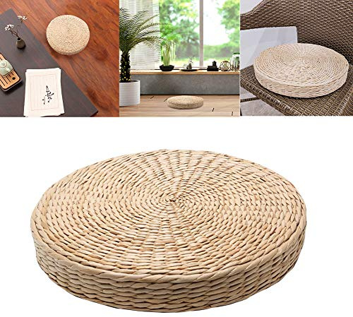 Namzi Cuscino in erba naturale intrecciata, rotondo, realizzato a mano, per yoga, giardino, sala da pranzo, soggiorno, decorazione per la casa (beige)