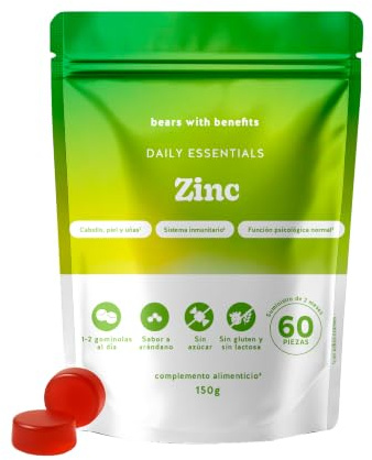 Bears with Benefits - Gummibärchen Zink - Haare & Nägel - 60 Stück | Daily Essentials - Zink - Vorrat für 2 Monate - Zuckerfrei, Vegan
