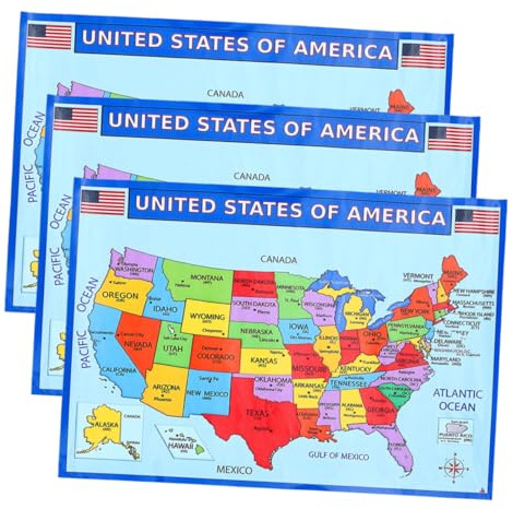 GALPADA 3 pezzi Poster Decorativo Mappa Stati Uniti per Cameretta Ragazzi Stampa HD Resistente allo Sbiadimento Etichette Dettagliate Stati e Città per Apprendimento e Arredamento Casa