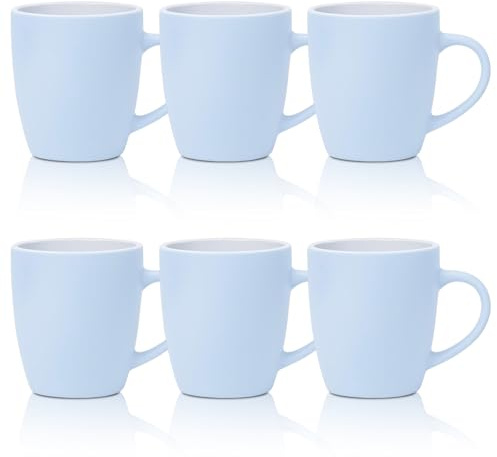 XPJBKC Juego de 6 tazas de café de 350 ml con asa, tazas de café de cerámica aptas para lavavajillas y microondas, juego de tazas de café de cerámica para C-offee, leche, té, café con leche y