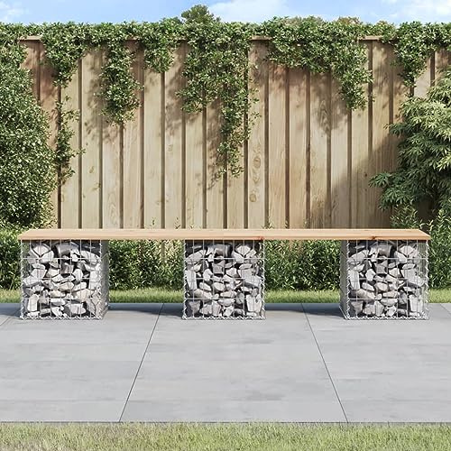INLIFE Banc de Jardin Design de Gabion 203x44x42 cm Bois Massif de pin