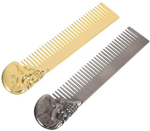 TOPBATHY 2 Stück Pack Totenkopf Bartkamm aus Zinklegierung Doppelseitig mit Feinen Zinken Taschenkamm für Herren Bart und Schnurrbartpflege Metallisches Styling Tool für Reisen