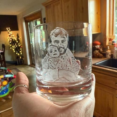 Vasos de whisky personalizados, foto grabada y nombre, vasos de whisky personalizados para hombres y padres, regalo personalizado para maridos, novio, padrinos de boda (2 unidades)