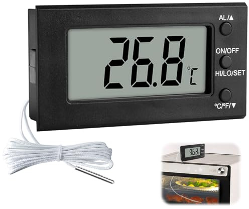 Oven Thermometer Digital for Inside Fan Oven with Probe | Instant Read with Timer Alarm, Waterproof LCD Display, 300°C Heat Resistant Temperature Probe for Baking, BBQ, Oil, Milk