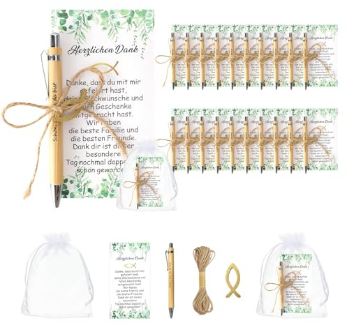 Bomboniere Comunione 20 Set,Penna In Legno Con Biglietto Di Ringraziamento, Pesce In Legno e Sacchetto Di Garza,Bomboniera Comunione Bambino Bambina,Regali Per Battesimi, Cresime Nozze Per Gli Ospiti
