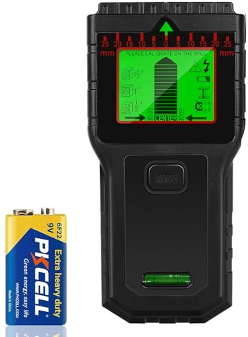 Detector Cables y Tuberias - Escáner Multifunción con Pantalla LCD y Alarma Sonora, Detector de Cables y Metales para Madera, Tuberías, Vigas y Cables de Corriente, Negro