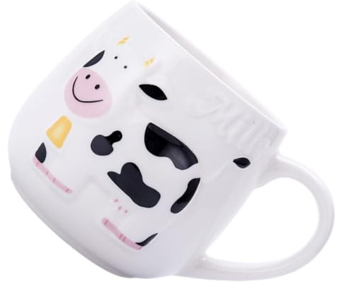 Housoutil Taza de Cerámica Diseño de Vaca Lechera, Capacidad Media, Color, Adecuado para Hogar y Oficina, Taza Original y Leche, Obsequio Novedoso para Amigos y Parejas