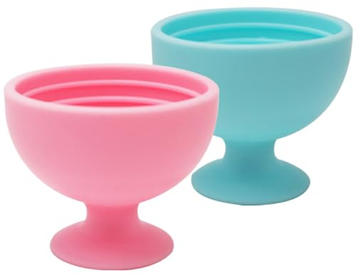 MOBUTOFU 2 Pcs Silicone Makeup Cleaner Red Wine Glass Shape Stylish Spiral Pattern Brush Cleaner with Safe Material Elegant Foundation Sponge Holder for Vanity Countertop