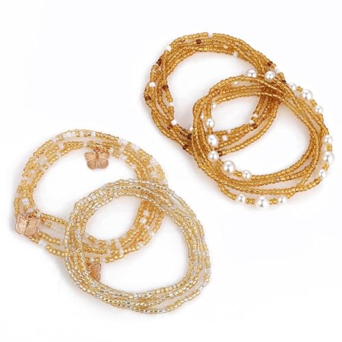 Rusokufo 4 chaînes de Taille africaines élastiques, Bijoux corporels Tendance pour Femmes, adaptés aux Bikinis et Tenues balnéaires Estivales