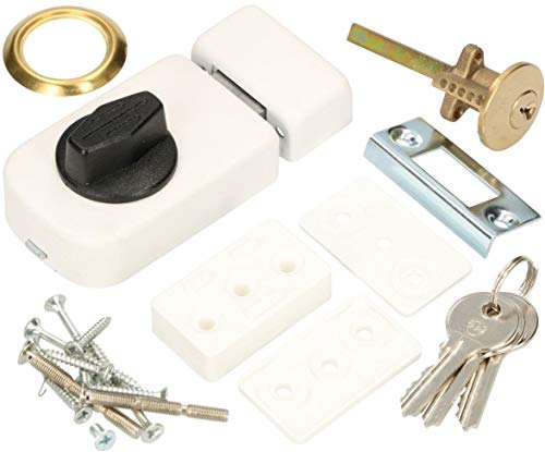 KOTARBAU® Serratura supplementare 60 mm Bianca a chiave singola con pulsante girevole manopola serratura Pomello serratura per porte serratura supplementare chiusura aggiuntiva catenaccio nottola