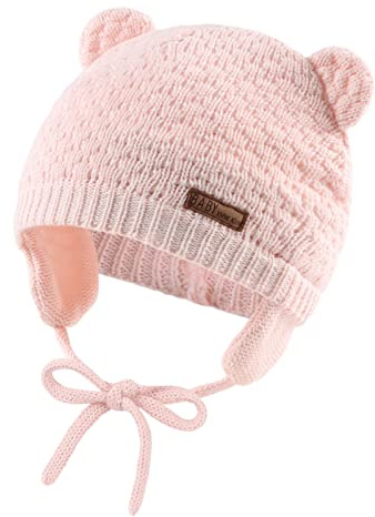 XIAOHAWANG Baby öronlapp mössa mössa mjuk baby pojke stickade mössor söt björn spädbarn småbarn flicka hattar höst vinter, Rosa, 0-6 Månader