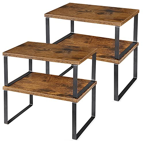 YBING Juego de 4 Estantes de Almacenamiento Estanteria Cocina, Organizador de Mostrador Apilable, Expandible Portaespecias para Gabinete, para Alimentos y Cubiertos(Marrón)