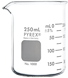 PYREX Griffin Borosilicate Glass Beaker- Low Form Graduated Measuring Beaker with Spout– Premium Scientific Glassware for Laboratories, Classrooms or Home Use - PYREX Chemistry Glassware, 250mL, 12/Pk