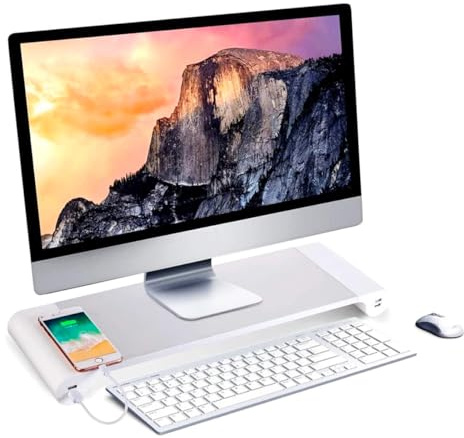 NK Supporto per Monitor Portatile - Sollevatore per Computer in Alluminio Antiscivolo, 4 Porte di Carica USB, 22W, Fino a 20, Peso 10kg (Colore Argentato)