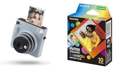 Fujifilm Instax Square Sq 1 Glacier Blue | Fotocamera A Sviluppo Istantaneo | Modalità One-Touch Selfie & SQUARE Rainbow, Film Pellicola Istantanea, Formato Quadrato