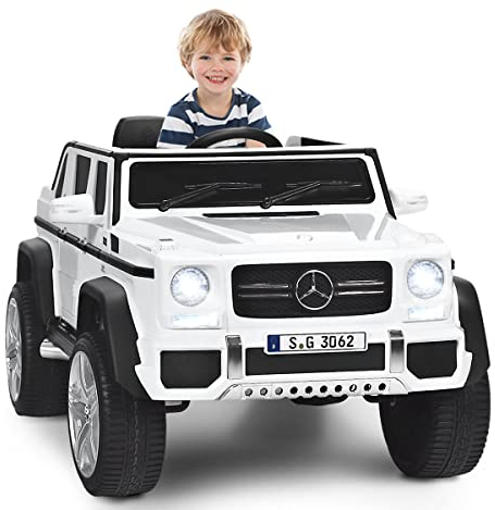 COSTWAY Kinder Elektroauto, Mercedes-Benz Maybach, 12V Elektrisches Kinderauto mit Musik, Hupe und LED-Leuchten, Elektro Auto 2,5-5,5km/h, inkl. 2,4G-Fernbedienung, für Kinder ab 3 Jahre (Weiß)