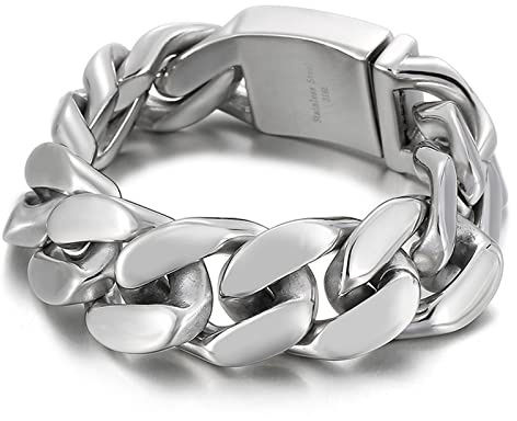 WHOIY Pulsera en acero inoxidable, cadena barbada, brazalete hip hop, bisutería atemporal para hombre., 205x20mm, Acero inoxidable, Sin piedras preciosas