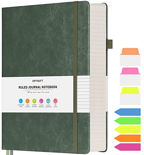 Notizbuch A5 liniert, Hardcover Tagebuch mit 312 Nummerierten Seiten, 100g/m² Tintenfestes Papier Dickes Notizbücher, Leder Tagebuch für Erwachsene Frauen Männer, 14,5 x 21,5 cm, Grün | 100g/m² Tintenfestes Papier Dickes Notizbücher, Leder Tagebuch für Erwachsene Frauen Männer, 14,5 x 21,5 cm