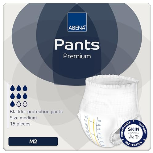 Abena Pants Premium Pull-Up Incontinence Pants, Eco-Labelled Incontinence Pants for Men & Women, Discreet, Protective, Breathable, Comfortable, Medium 2, 80-110cm Waist, 1900ml Absorbency, 15PK