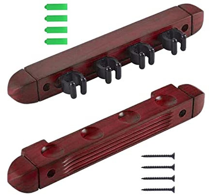 JISADER Pool-Queue-Rack Wandhalter mit 4 Queue-Clips 4 Pool-Billard-Halter für Pool-Bars, Rot