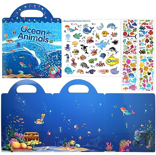 ASTARON 3D Puffy Sticker Buch für Kinder, 88 Pcs niedlich wasserdicht wiederverwendbare Meer Tiere Aufkleber, Aufkleber Spiel und pädagogische sensorische Lernspielzeug（3-6 Alter）