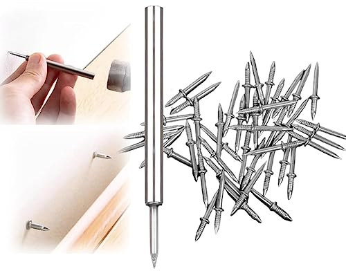 Nahtloser Nagel mit Doppelköpfigem Sockelfaden Nagel für Sockelleisten ohne Spuren Unsichtbare Sicherheitsschrauben mit Doppelkopfnägeln, mit einem nagelspezifischen Hülsenwerkzeug (100 Stück)