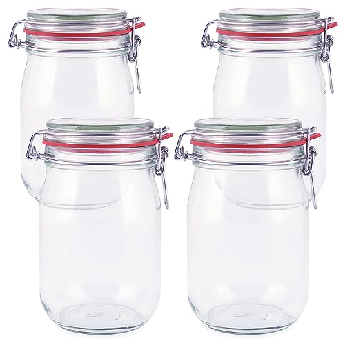 pajoma Lot de 1 bocaux en verre à étrier métallique - 1000 ml - Capacité avec joint en caoutchouc - Bocaux de conservation avec fermeture à étrier - Qualité supérieure (4)