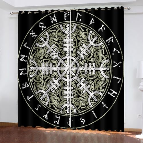 WIKINGER Gardinen ösenschal 2er Set B 120 X H 140 cm 3D Retro Vorhang Blickdicht Kälteschutz Schallschutz Verdunkelung Wärmeisolierende Vorhänge für Wohnzimmer Schlafzimmer