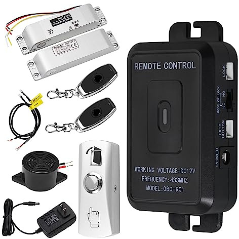 OBO HANDS Kit de Déverrouillage à Distance sans Fil + Verrou électrique + Bouton de Sortie en Métal + 2 émetteurs 433MHz