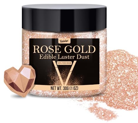 Edible Glitter - Dusting- 30g Essbarer Glitzerpulver für Getränke, Lebensmittel, Kuchen - Essbares Metallisch Glitzerpuder zum CWein, Backen, Bier, Torten (Roségold)