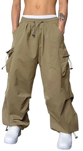 Cargo Trousers Men's Baggy Trousers Parachute Trousers Y2K Track Pants Streetwear Elastic Waist Trousers with Pockets Baggy Cargo Trousers Gothic Harajuku High Waist 90s Loose Y2K Women's Streetwear