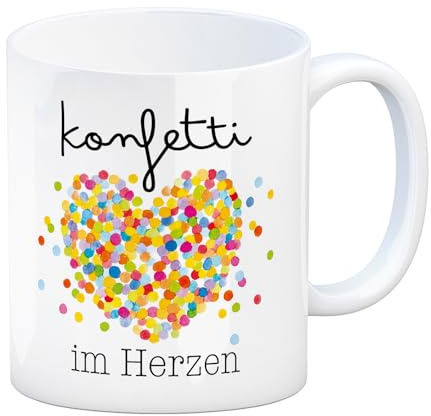Konfetti im Herzen Karneval Geschenk Kaffeebecher Faschingsfreude Herz Kostüm Bunter Weinkeller Tasse für Köln Fasnet Fasching