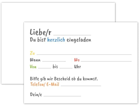 PICTALOO Einladungskarten Kindergeburtstag Blanko 12er Set zum selber Bemalen – Geburtstagseinladungen Mädchen und Jungen bis 12 Jahre – Einladung Karte, Partyeinladung Einschulung und Geburtstag