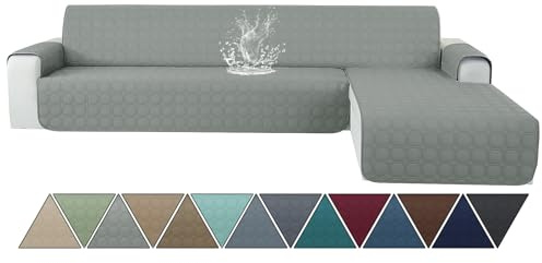 Ystyle Couch Überzug L Form 3 Sitzer wasserdichte, Sofa Cover L Shape Reversibel Universal, Sofabezug Ecksofa L Form Waschbar, Couchbezug L Form Kratzfester Für Katze Hund, Hellgrau