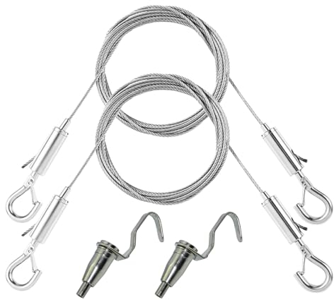 Imágenes de alambre para colgar, 2 m x 1,5 mm, acero inoxidable, alambre para colgar cuadros, cuerda de alambre para colgar cuadros, marco de fotos, espejo de luz (2 piezas de alambre + 2 ganchos)