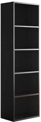 Vicco Bücherregal Bob, Schwarz, 40 x 132 cm | mit 5 Fächern, zur Aufbewahrung und Präsentation von Büchern und Ordnern