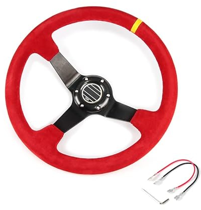 DUANSIYU Sportlenkrad 350mm Racing Drifting Lenkrad mit Auto Rallye Wildleder Deep Lenkräder Holzlenkrad(Red)
