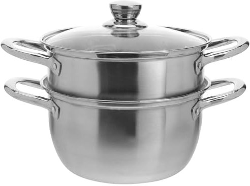 DEARMAMY Olla De Vapor De Acero Inoxidable: Olla De Vapor De 2 Niveles De 20 Cm Para Cocinar Alimentos Vaporera Para Cocinar Verduras Pescado Mariscos Fideos Pasta Comida