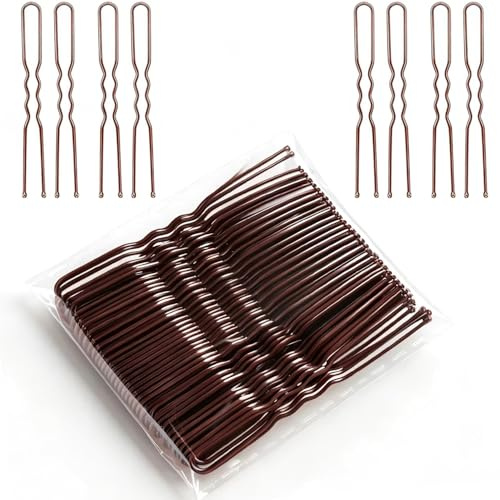 XMBYGEY Brown Hair Pins,50pcs U shape Hair Bun Pins Bun Pins Hair Clips Hair Grips for Women Hair Styling Pins Hair Pins for Buns Ideal for All Hair Types (6 cm/2.36 Inch)