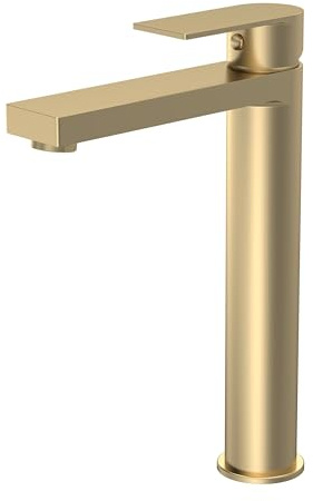 Balterley Tall Basin Mixer Tap, Mono Bathroom Taps, High Rise Monobloc Basin Sink Mixer Tap with Lever Handle, Round Body, Flat Square Spout Sink Taps for Cloakroom - 50 x 190 x 269mm (Brushed Brass)
