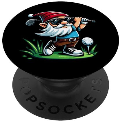 Funny Gnome in Garden Sunglasses Santa Playing Golf PopSockets Adhesive PopGrip